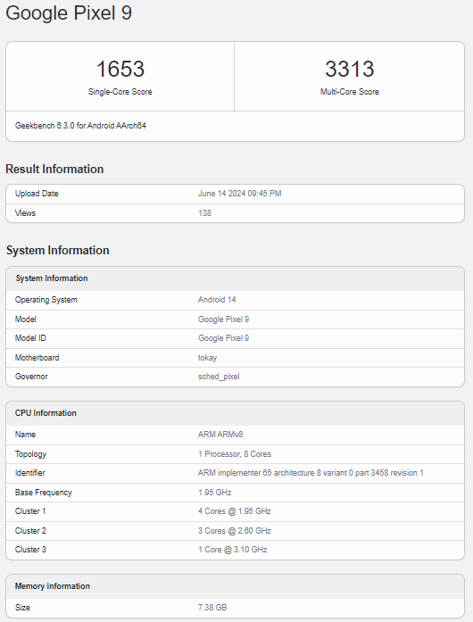 Geekbench 跑分成績慘不忍睹？Google Pixel 9 效能與處理器型號曝光 ！ 1